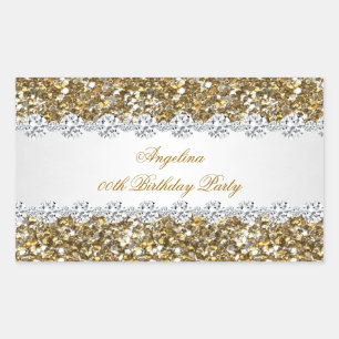Glitter Verjaardagsfeest Gouden Diamant Trim Elke  Rechthoekige Sticker