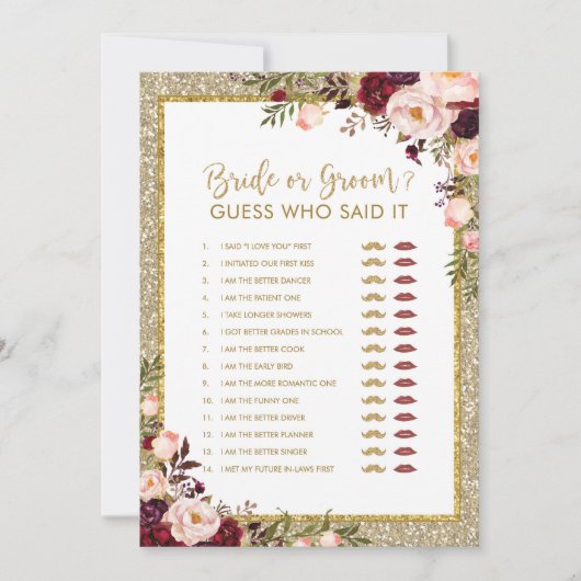 Glitter-Vrijgezellenfeest met bride of Groom Gold Kaart (Voorkant)