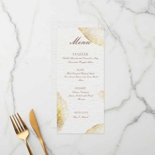 Glitter Watercolor Goud Plat Menu (Voorkant / Achterkant in situ)