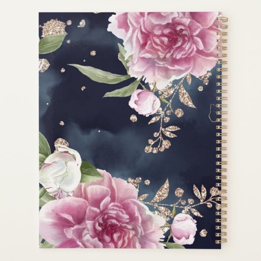 Glitter Waterverf Pink Floral Girly Planner (Achterkant)