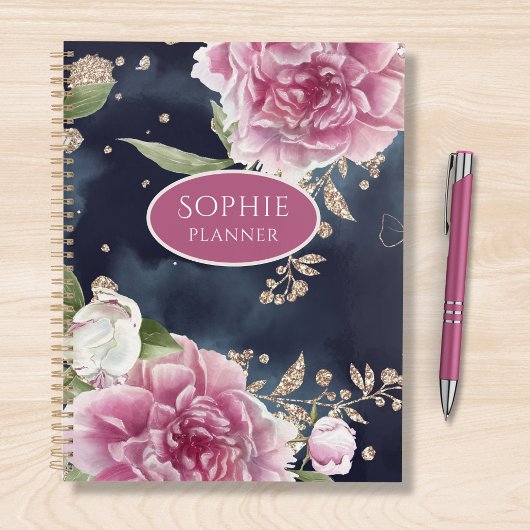 Glitter Waterverf Pink Floral Girly Planner