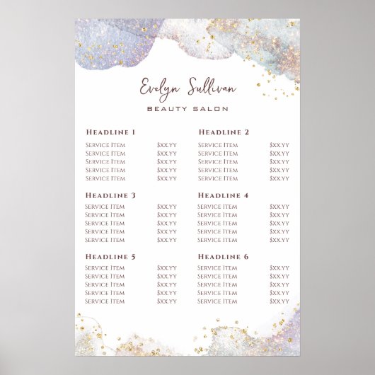 Glitter Waterverf Vormen Prijslijst Poster (Voorkant)