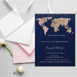 Glitter Wereldkaart Confetti Navy Blauwe Baby Show Kaart