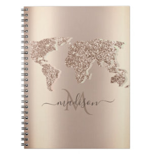 Glitter Wereldkaart Reis Monogram Notitieboek