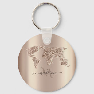 Glitter Wereldkaart Reis Monogram Sleutelhanger