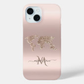 Glitter Wereldkaart Reizen Roos Goud Monogram Case-Mate iPhone Case (Achterkant)