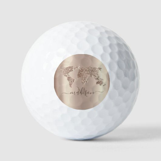 Glitter Wereldkaart Travel Monogram Golfballen (Voorkant)