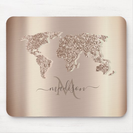 Glitter Wereldkaart Travel Monogram Muismat (Voorkant)
