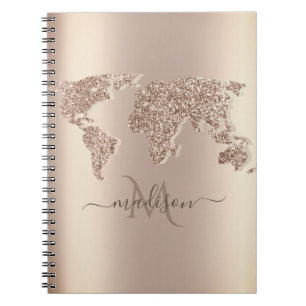 Glitter Wereldkaart Travel Monogram Notitieboek