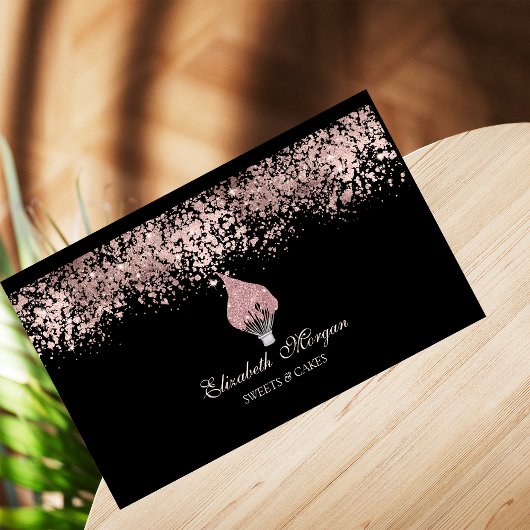 Glitter Whisk Rose Gold Drips Bakery Black Visitekaartje
