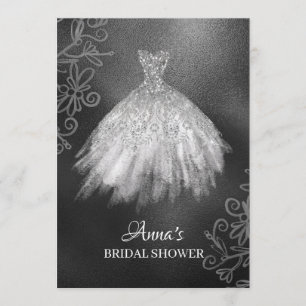 *~* Glitter White Bridal Gown Bridal Dress Shower Kaart