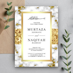 Glitter White Grey Marble Muslim Wedding Kaart