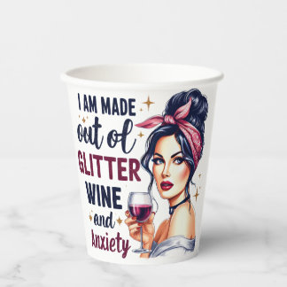 Glitter, wijn en angst Retro Girl Paper Cup Papieren Bekers