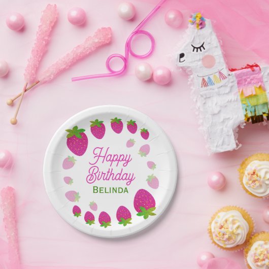 Glitter Y2K aardbeienbes Verjaardag Papieren Bordje (Feest)