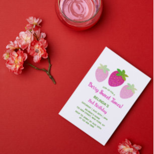 Glitter Y2K roze aardbei 2e verjaardag Kaart