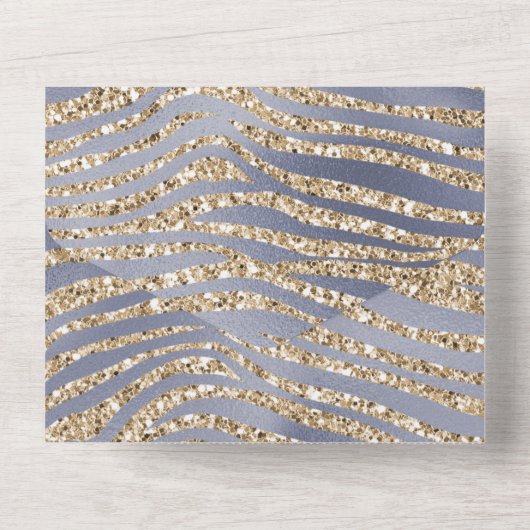 Glitter-zebra, gouden Paarse luxe afdrukken All In One Uitnodiging (Achterkant)