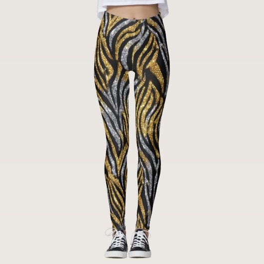 Glitter Zebra Pattern – Sparkling Black & White  Leggings (Voorkant)