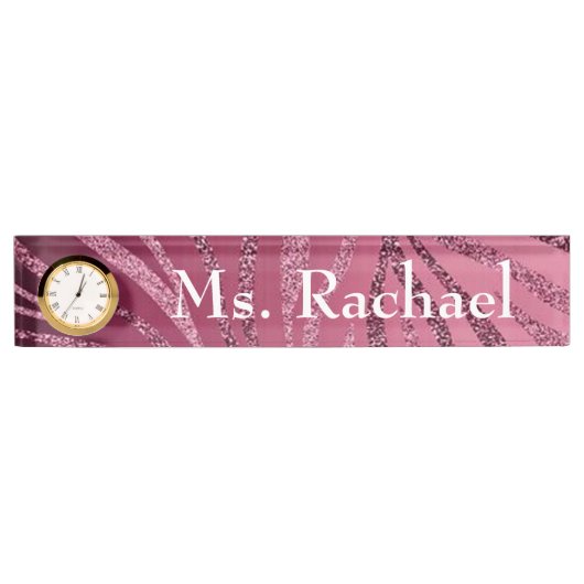 Glitter Zebra Stripes Desk Name Bord Naambordje (Voorkant)