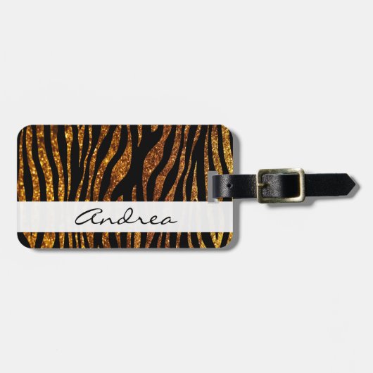 Glitter Zebra, Zebra Print, Your Name Bagagelabel (Voorkant horizontaal)