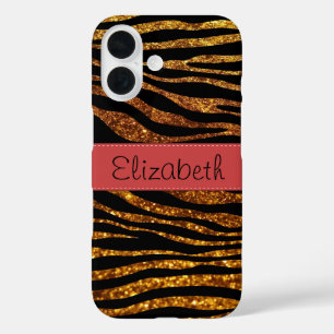 Glitter Zebra, Zebra Print, Your Name iPhone 16 Hoesje