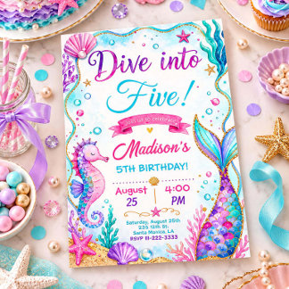 Glitter Zeemeermin Onder de Zee Verjaardagsuitnodi Kaart