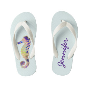 Glitter Zeepaardje, blauw, goud Kinder Teenslippers