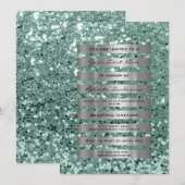 Glitter Zilver Grijs Strepen Mint Groen Pastel Kaart (Voorkant / Achterkant)