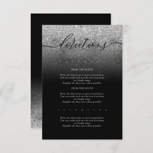 Glitter Zilver Modern Eenvoudige Bruiloft Routebes Informatiekaartje (Voorkant / Achterkant)