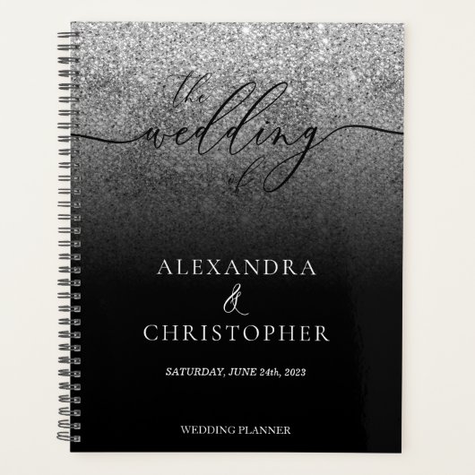 Glitter Zilver SPARKling Bruiloft Kalligrafie Planner (Voorkant)