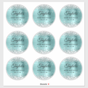 Glitter Zilver & Turquoise 40ste Verjaardagskring Sticker