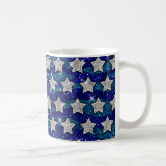 Glitter Zilveren Sterren Glitter Blauwe Golven fon Koffiemok