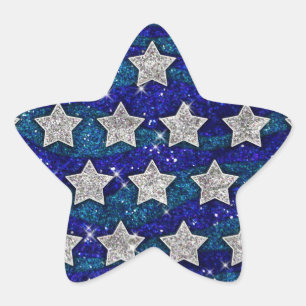Glitter Zilveren Sterren Glitter Blauwe Golven fon Ster Sticker