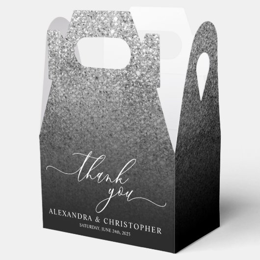 Glitter Zilveren VONK Bruiloft Kalligrafie Dank u Bedankdoosjes (Geopend)