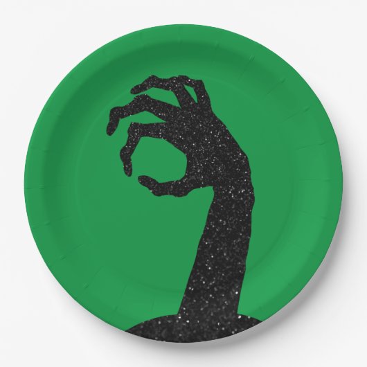 Glitter Zombie Hand Halloween Papieren Bordje (Voorkant)
