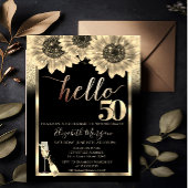 Glitter, Zonnebloemen, Glas Zwart 50ste Verjaardag Kaart