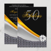 Glitter Zwart en Goud Fabulous 50th Birthday Kaart (Voorkant / Achterkant)