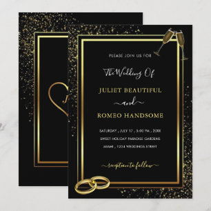 Glitter Zwart Gouden Huwelijksuitnodiging Sjabloon