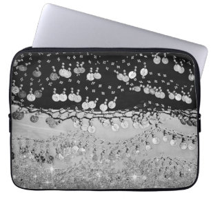 Glitter zwarte en zilveren munten laptop sleeve