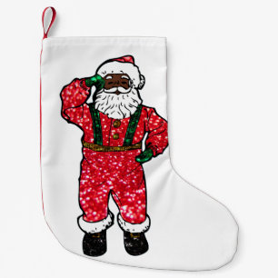 glitter zwarte santa claus xmas kleine kerstsok