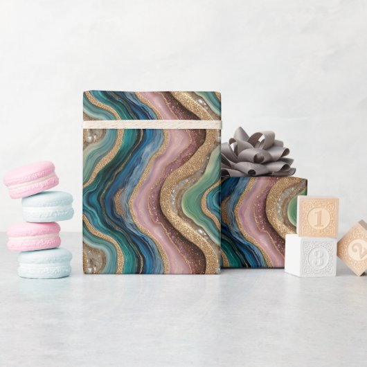 Glitteragaat Roze Blauwgroen inpakpapier Roll (Baby Shower)