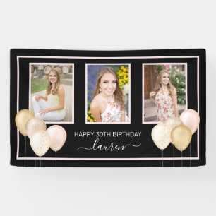Glitterballonnen Drie foto's Zwart 30e verjaardag Spandoek