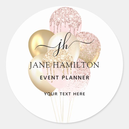 Glitterballonnen met monogram ronde sticker (Voorkant)