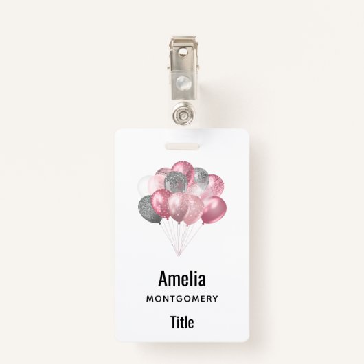 Glitterballonnen roze en zilver badge (Achterkant met clip)