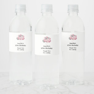 Glitterballonnen roze en zilveren verjaardag waterfles etiket