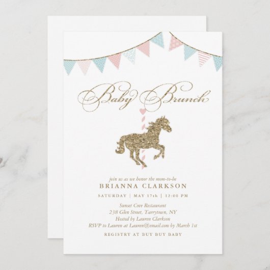 glittercarrouselpaard | uitnodiging tot baby showe (Voorkant / Achterkant)