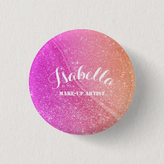 Glitterde Roze Oranje Button Gift (Voorkant)