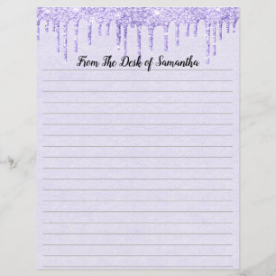 Glitterdruppel Paarse Gelinieerde Briefpapier