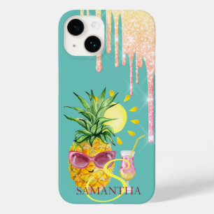 Glitterdruppels Ananas Zon Cocktail Mintgroen Case-Mate iPhone 14 Hoesje