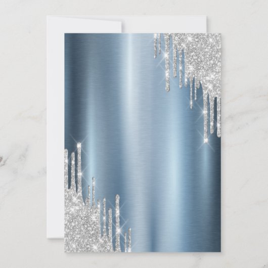 Glitterdruppels Blauw Metallic Bruiloft Jubileum Kaart (Achterkant)