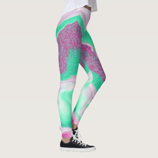 Glittered Marmer | Verse mint Green, magenta roze Leggings (Rechts)
